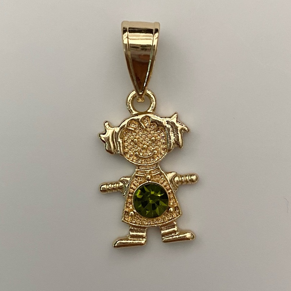 August (Peridot) Gold Plated Gold Girl Birthstone Pendant